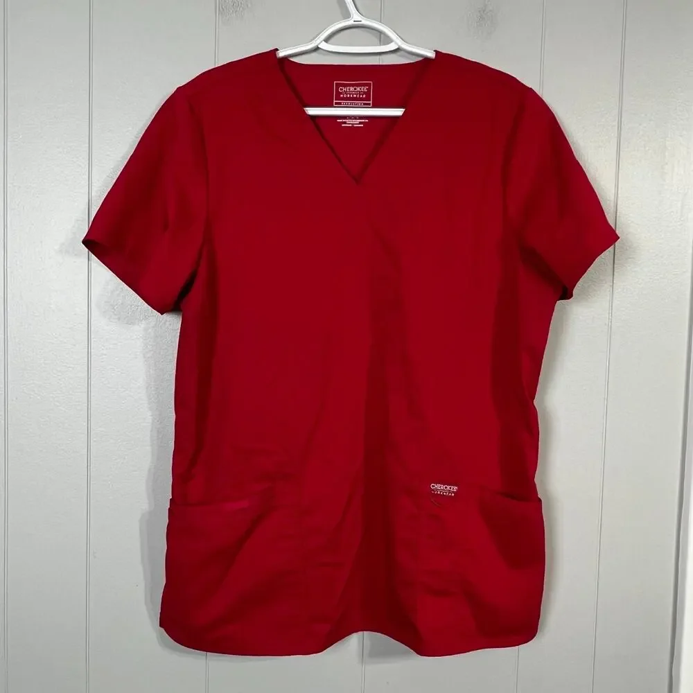 Cherokee Revolution Scrub Set Bundle Women Large Tops Pants Caribbean Blue Red